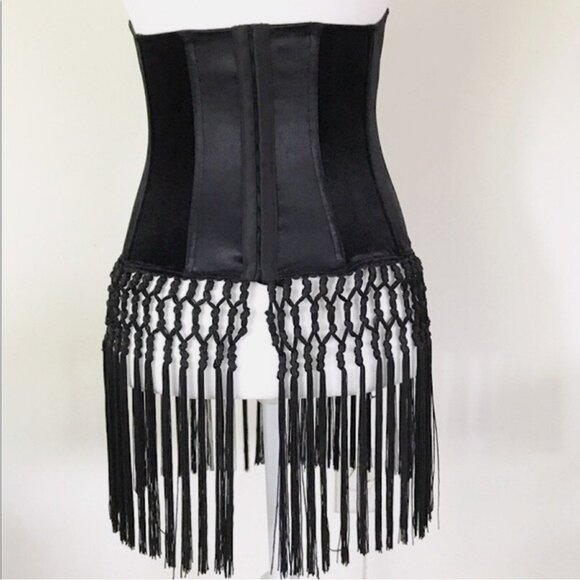NWOT Victorias Secret Black Velvet Rose Fringe Corset - Picture 4 of 4